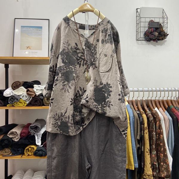 t shirts summer arts style women half sleeve loose v-neck shirts cotton linen vintage print casual blouses femme blusas m08 lcff, White
t shirts summer arts style women half sleeve loose v-neck shirts cotton linen vintage print casual blouses femme blusas m08 lcff, White