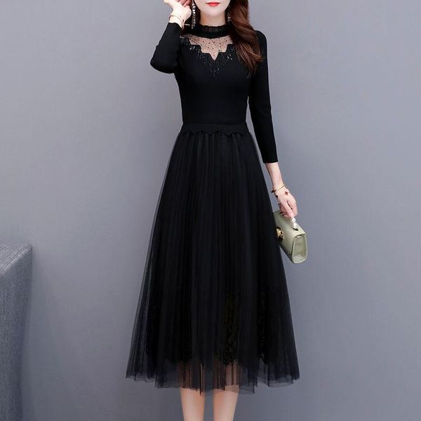 casual dresses women 2021 autumn winter knit mesh patchwork dress female long sleeve ball gown elegant ladies a-line d120, Black;gray
casual dresses women 2021 autumn winter knit mesh patchwork dress female long sleeve ball gown elegant ladies a-line d120, Black;gray