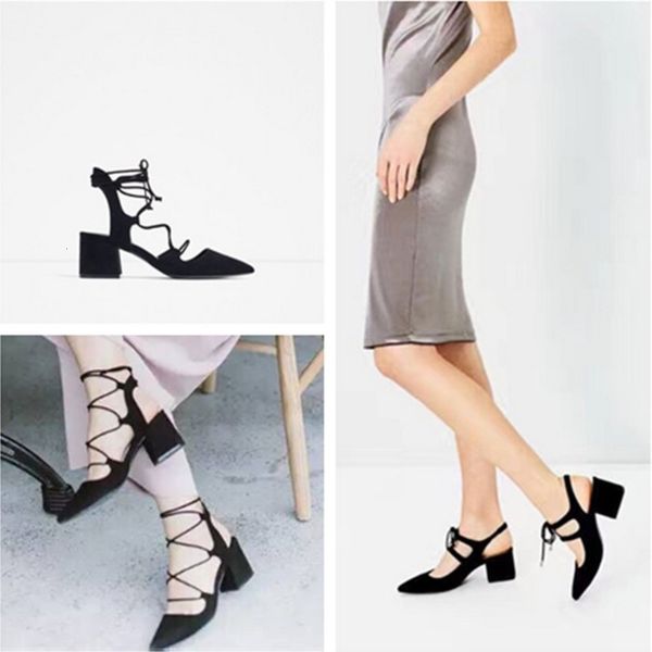 summer lace up women's sho pointed versatile single thick heel middle shallow mouth hollow black sandals student
summer lace up women's sho pointed versatile single thick heel middle shallow mouth hollow black sandals student
