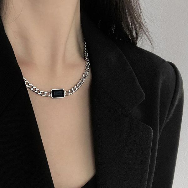 chains retro style black square rhinestone metal chain geometric necklace female simple temperament fashion daily, Silver
chains retro style black square rhinestone metal chain geometric necklace female simple temperament fashion daily, Silver