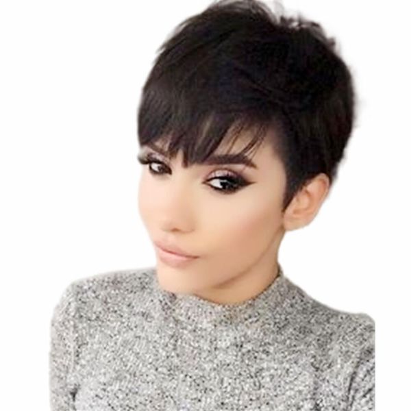 short pixie cut human hair bob wig with bangs for black woman brazilian straight no lace front wigs, Black;brown
short pixie cut human hair bob wig with bangs for black woman brazilian straight no lace front wigs, Black;brown