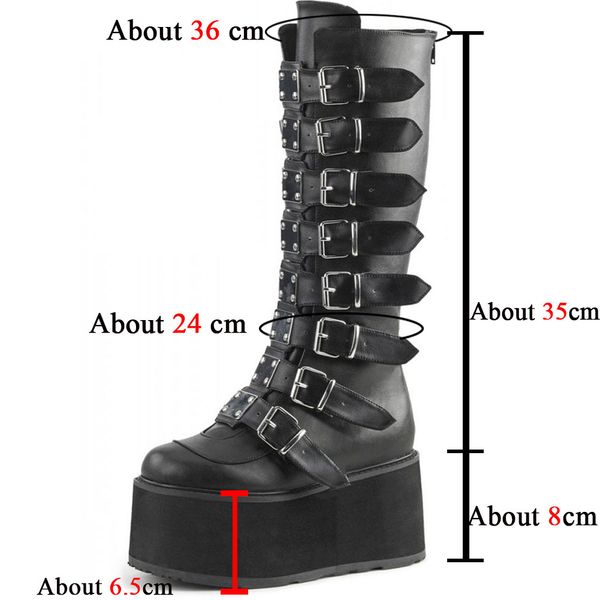 design luxury punk goth style round toe women mid calf boots platform thick heel buckle cool street boots, Black
design luxury punk goth style round toe women mid calf boots platform thick heel buckle cool street boots, Black