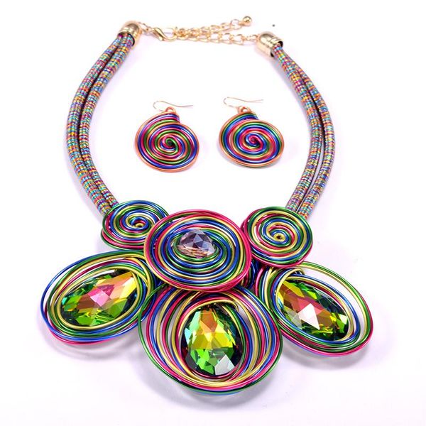 earrings & necklace uddein african set color big crystal pendant collier double layer rope chain bohemian jewelry maxi, Silver
earrings & necklace uddein african set color big crystal pendant collier double layer rope chain bohemian jewelry maxi, Silver