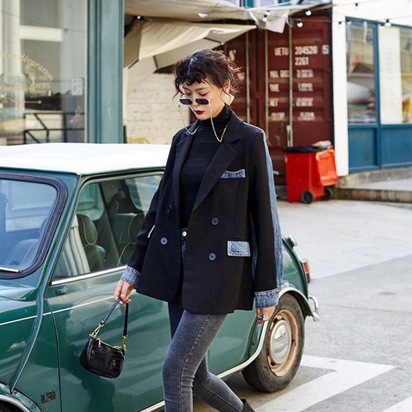 women's suits & blazers korean blue denim patchwork blazer female loose spring autumn 2021 casual notched collar long sleeve plus size, White;black
women's suits & blazers korean blue denim patchwork blazer female loose spring autumn 2021 casual notched collar long sleeve plus size, White;black