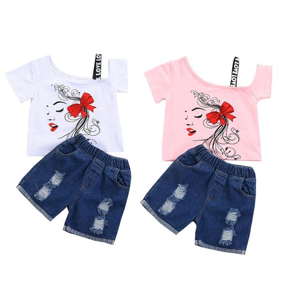 summer kids suit european and american fashion girls set oblique shoulder short-sleeved t-shirt+ripped denim shorts 210515, White
summer kids suit european and american fashion girls set oblique shoulder short-sleeved t-shirt+ripped denim shorts 210515, White