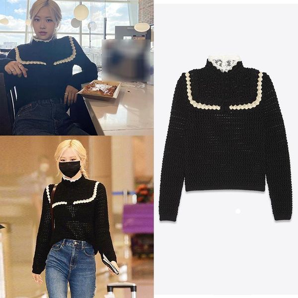 women's sweaters kpop korea celebrity rose women black long sleeve slim knitted ladies autumn streetwear casual lace pullovers, White;black
women's sweaters kpop korea celebrity rose women black long sleeve slim knitted ladies autumn streetwear casual lace pullovers, White;black