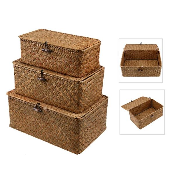 storage baskets 3pcs seaweed with button woven basket straw debris deskbox hand-woven - size s, m,
storage baskets 3pcs seaweed with button woven basket straw debris deskbox hand-woven - size s, m,