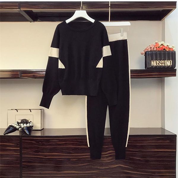 women's two piece pants autumn/winter fashion round neck loose contrast color print patchwork knitted sweater + high waist wide leg two, White
women's two piece pants autumn/winter fashion round neck loose contrast color print patchwork knitted sweater + high waist wide leg two, White