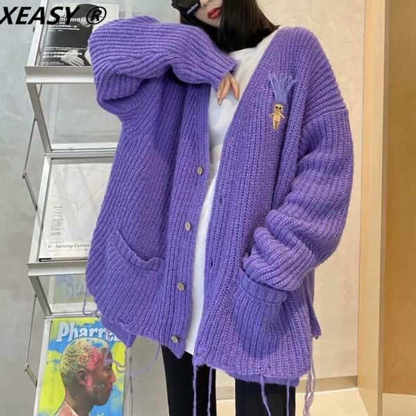 women's knits & tees xeasy 2021 women fashion purple tassel knitwear cardigan coat vintage v neck single breasted female sweet soft swe, White
women's knits & tees xeasy 2021 women fashion purple tassel knitwear cardigan coat vintage v neck single breasted female sweet soft swe, White