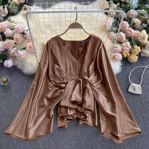 women's blouses & shirts zanzea casual pleated long flare sleeve shirt fashion women satin blouse spring office work v neck chemise bac, White
women's blouses & shirts zanzea casual pleated long flare sleeve shirt fashion women satin blouse spring office work v neck chemise bac, White