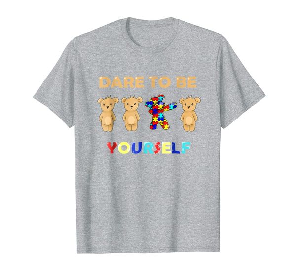 autism awareness bear dabbing dare to be yourself t-shirt, White;black 
autism awareness bear dabbing dare to be yourself t-shirt, White;black