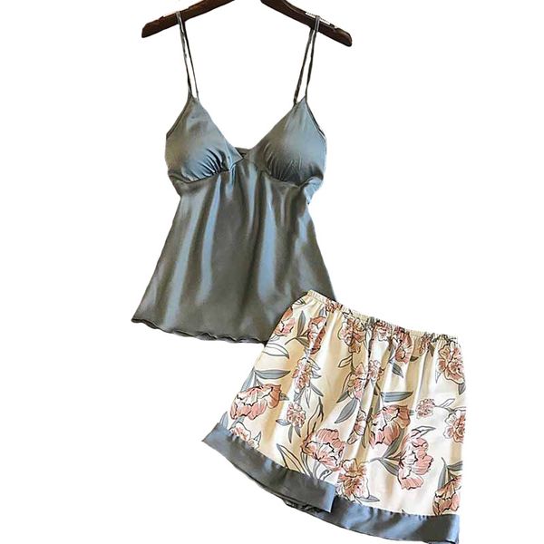 women's sleepwear pyjama set floral printed summer ladies silk satin shorts women comfort poplin with chest pad household, Black;red
women's sleepwear pyjama set floral printed summer ladies silk satin shorts women comfort poplin with chest pad household, Black;red