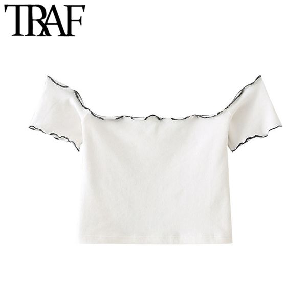 women sweet fashion ruffles stretchy slim cropped blouses vintage slash neck short sleeve female shirts chic 210507, White
women sweet fashion ruffles stretchy slim cropped blouses vintage slash neck short sleeve female shirts chic 210507, White