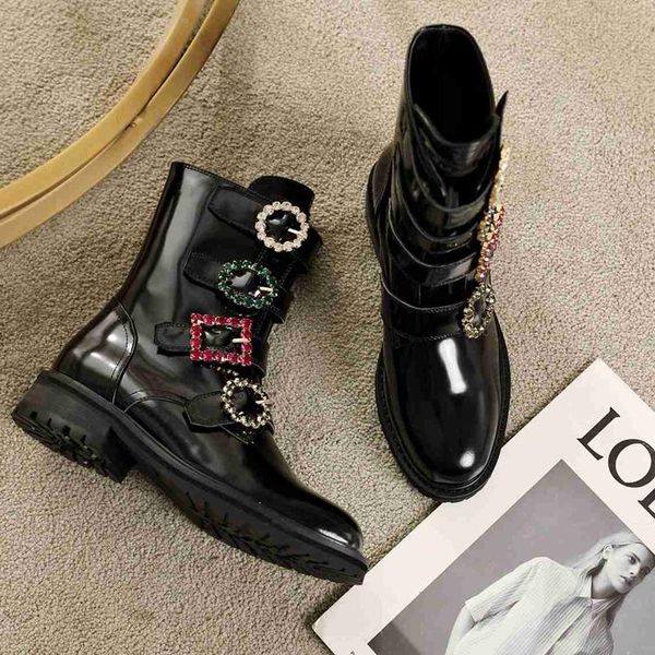 boots 2021 women ankle genuine leather buckle crystal round toe slip on autumn winter fashion mixed color designer, Black
boots 2021 women ankle genuine leather buckle crystal round toe slip on autumn winter fashion mixed color designer, Black
