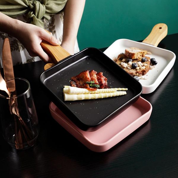 dishes & plates porcelain dinner sets plate set kawaii nordic wooden handle square ceramic tableware home steak salad fruit