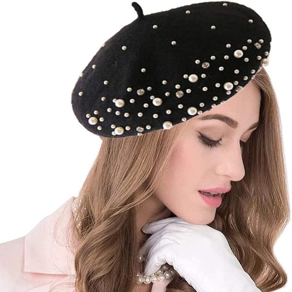 berets 2021 winter warm rhinestone pearl beret hat classic beanie caps french casual wool for women girl cap, Blue;gray
berets 2021 winter warm rhinestone pearl beret hat classic beanie caps french casual wool for women girl cap, Blue;gray
