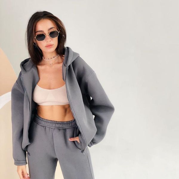 women's set zipper loose hooded coat long pants spring sport female sets cotton solid clothing suit two piece, White
women's set zipper loose hooded coat long pants spring sport female sets cotton solid clothing suit two piece, White