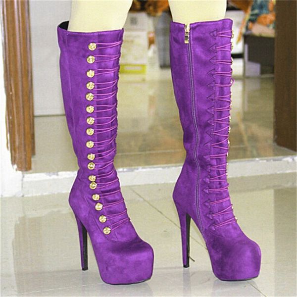 boots olomm woman kneel platform stiletto toe boots round purple black party shoes plus me size 5-15 x299