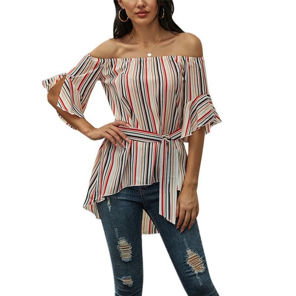 women striped casual blouses off shoulder tunic shirts ruffle short sleeve slash neck irregular cut shirt with belt women's &, White
women striped casual blouses off shoulder tunic shirts ruffle short sleeve slash neck irregular cut shirt with belt women's &, White