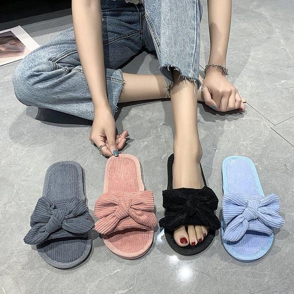 slippers cootelili 2021 fashion women shoes 2cm heel flats bow decoration pink blue basic 36-41, Black