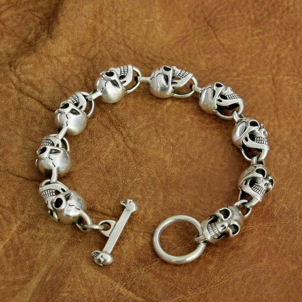 925 sterling silver details skulls chain mens biker rock punk bracelet ta264, Black
925 sterling silver details skulls chain mens biker rock punk bracelet ta264, Black