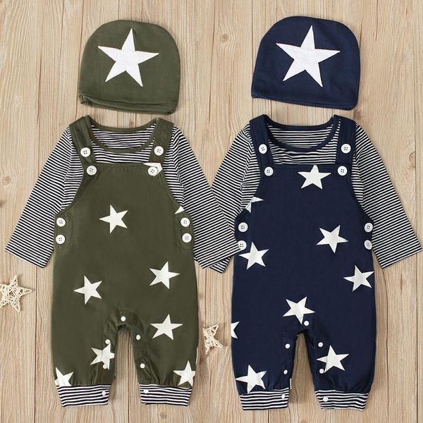 clothing sets infant boys striped long sleeve star printed casual overalls + hat three-piece fashion comfortable outfits, White
clothing sets infant boys striped long sleeve star printed casual overalls + hat three-piece fashion comfortable outfits, White