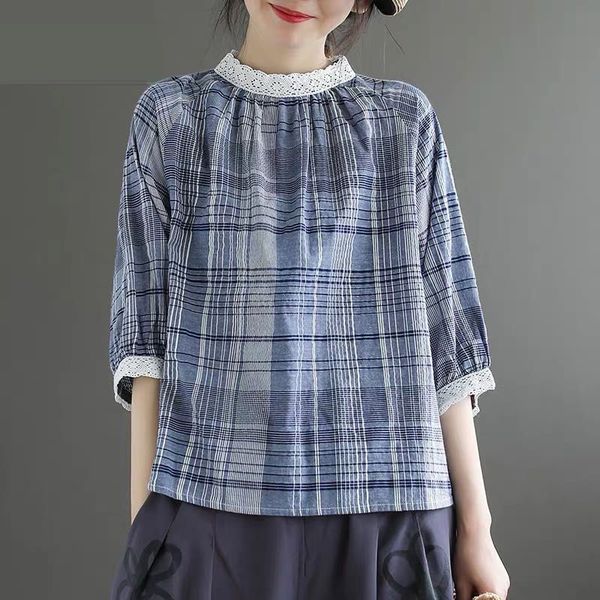 t shirts summer arts style women half sleeve loose t-shirt cotton linen plaid vintage tee shirt lace stand collar femme s795 1lg9 m3n1, White
t shirts summer arts style women half sleeve loose t-shirt cotton linen plaid vintage tee shirt lace stand collar femme s795 1lg9 m3n1, White