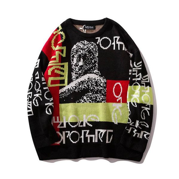 men's sweaters hip hop sweater embroidered knitted men oversize harakuju cotton streetwear long sleeves, White;black
men's sweaters hip hop sweater embroidered knitted men oversize harakuju cotton streetwear long sleeves, White;black