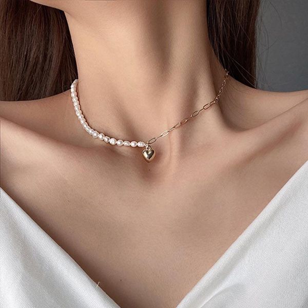 chains imitation pearls necklace for women stainless steel love heart pendant choker gold asymmetric chokers necklaces jewelry, Silver
chains imitation pearls necklace for women stainless steel love heart pendant choker gold asymmetric chokers necklaces jewelry, Silver