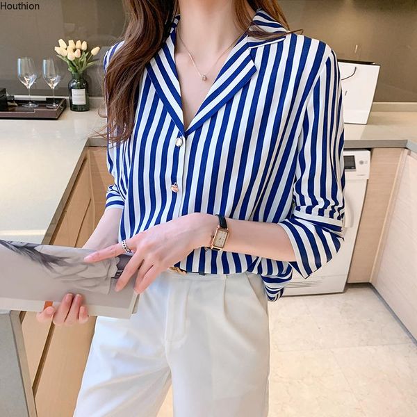 women's blouses & shirts houthion chiffon slim casual blouse fashion three quarter stripe buttons shirt summer, White
women's blouses & shirts houthion chiffon slim casual blouse fashion three quarter stripe buttons shirt summer, White