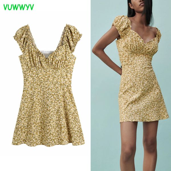 summer dress yellow floral print mini es women short puff sleeve pleated backles woman vintage vestidos 210430, Black;gray
summer dress yellow floral print mini es women short puff sleeve pleated backles woman vintage vestidos 210430, Black;gray