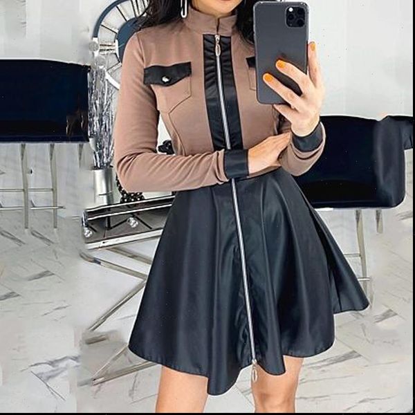 women dresses autumn winter full zippers mini dress womens a line splicing leather for bodycon short vestidos, Black;gray
women dresses autumn winter full zippers mini dress womens a line splicing leather for bodycon short vestidos, Black;gray