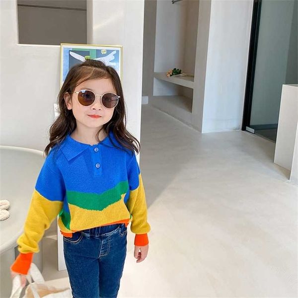autumn fashion knitted rainbow stripe sweaters cute turn-down collar long sleeve pullovers 211201, Blue
autumn fashion knitted rainbow stripe sweaters cute turn-down collar long sleeve pullovers 211201, Blue