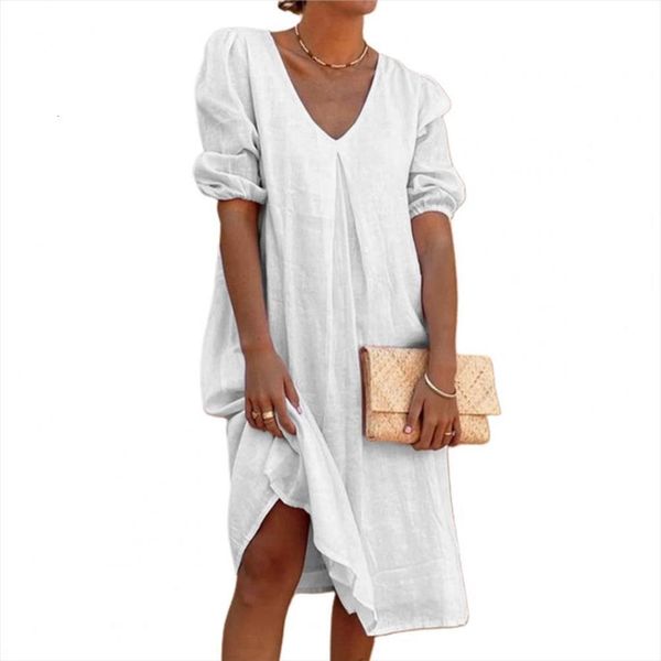 summer v neck mid calf women dress puff half sleeve solid color midi streetwear for holiday casual loose hem dresses, Black;gray
summer v neck mid calf women dress puff half sleeve solid color midi streetwear for holiday casual loose hem dresses, Black;gray