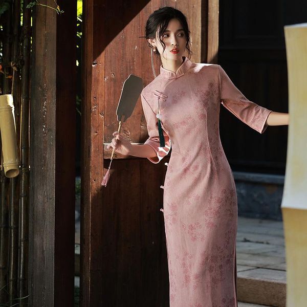 ethnic clothing pink improved high-end cheongsam autumn long style 2021 retro elegant young long-sleeved, Red
ethnic clothing pink improved high-end cheongsam autumn long style 2021 retro elegant young long-sleeved, Red