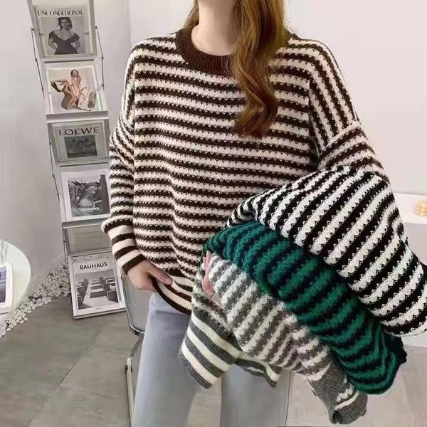 women's sweaters striped knitted sweater women 2021 spring and autumn fashion round neck loose long-sleeved temperament pullover wm*, White;black
women's sweaters striped knitted sweater women 2021 spring and autumn fashion round neck loose long-sleeved temperament pullover wm*, White;black