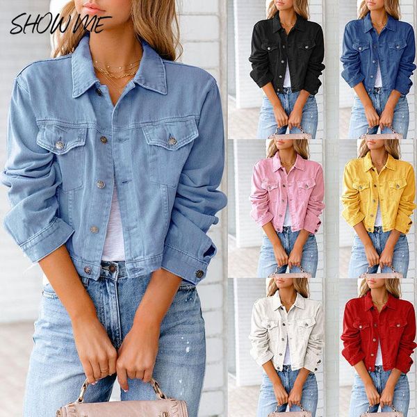 women's jackets spring autumn 2021 fashion solid women short loose denim jeans jacket long sleeve button trucker casual streetwear, Black;brown
women's jackets spring autumn 2021 fashion solid women short loose denim jeans jacket long sleeve button trucker casual streetwear, Black;brown