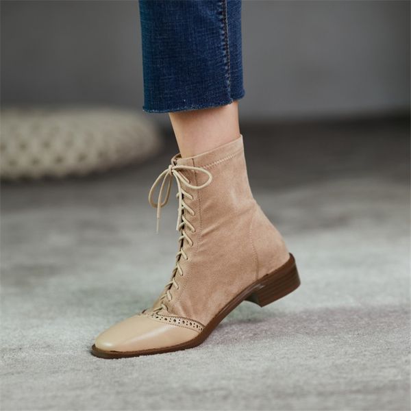 winter boots women genuine leather ankle boots cowhide splicing suede women boots with lace up low heel square-toed fashion 210507, Black
winter boots women genuine leather ankle boots cowhide splicing suede women boots with lace up low heel square-toed fashion 210507, Black