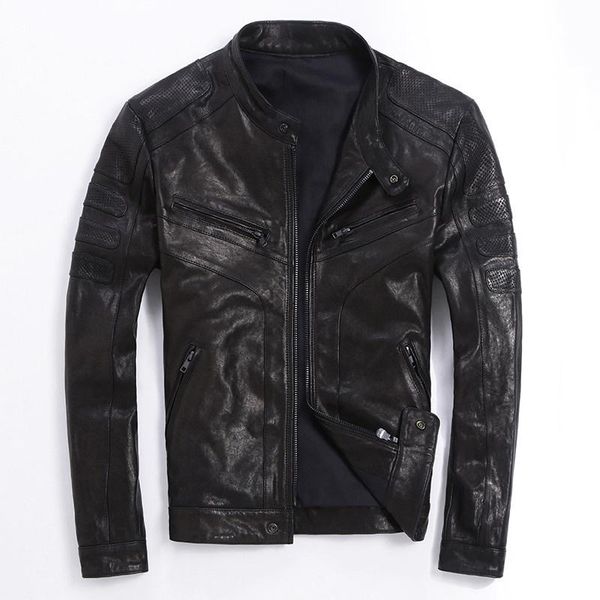 men's leather & faux tight fashion fit genuine jacket real sheepskin stylish biker men factory sales coat for, Black
men's leather & faux tight fashion fit genuine jacket real sheepskin stylish biker men factory sales coat for, Black