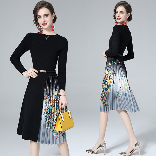 knitted patchwork butterfly pint pleated dress 2022 women designer long sleeve o-neck casual knee lenght dress spring autumn office lady pro, Black;gray
knitted patchwork butterfly pint pleated dress 2022 women designer long sleeve o-neck casual knee lenght dress spring autumn office lady pro, Black;gray