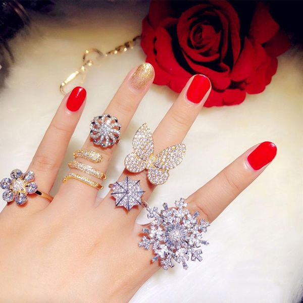 cluster rings spin for women s925 sterling silver cubic zirconia bridal wedding engagement snowflake index finger open anel fine jewelry, Golden;silver
cluster rings spin for women s925 sterling silver cubic zirconia bridal wedding engagement snowflake index finger open anel fine jewelry, Golden;silver