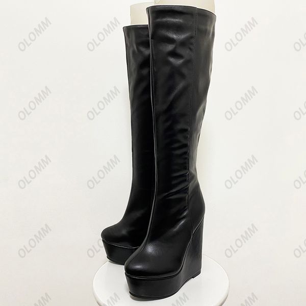 olomm new arrival women winter platform knee boots side zipper wedges heels round toe black casual shoes women plus us size 5-20
olomm new arrival women winter platform knee boots side zipper wedges heels round toe black casual shoes women plus us size 5-20