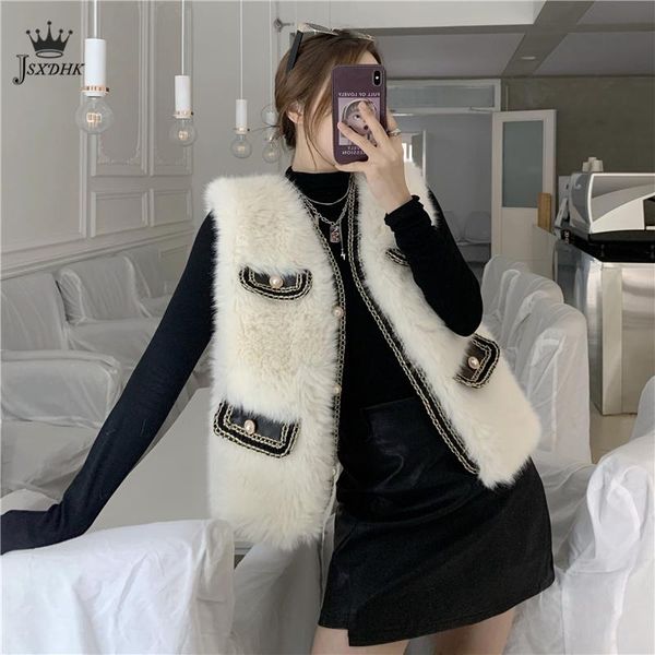 women's jackets 2021winter fashion korean luxury imitation fur short white plush vest jacket woman elegant little fragrant, Black;brown
women's jackets 2021winter fashion korean luxury imitation fur short white plush vest jacket woman elegant little fragrant, Black;brown