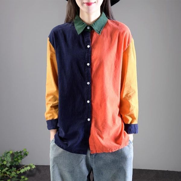 women long sleeve cotton shirt 2021 autumn simple style vintage corduroy patchwork color female casual shirts p1403 women's blouses &, White
women long sleeve cotton shirt 2021 autumn simple style vintage corduroy patchwork color female casual shirts p1403 women's blouses &, White