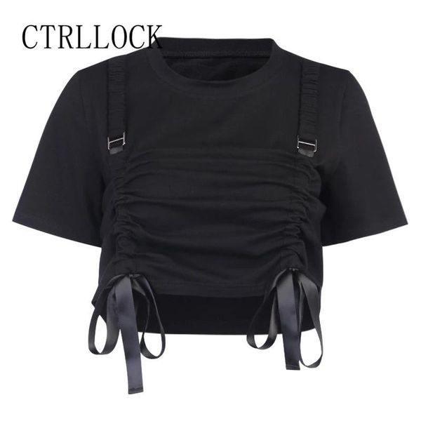 women's t-shirt ctrllock grunge techwear woman short sleeve ruched buckle summer gothic o-neck crop for female 2021, White
women's t-shirt ctrllock grunge techwear woman short sleeve ruched buckle summer gothic o-neck crop for female 2021, White
