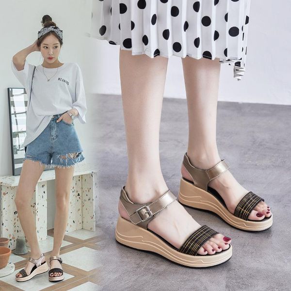 creepers gingham split leather sandals women open toe buckle wedges high heels muffins sandalias silver/gold platform shoes 2021, Black
creepers gingham split leather sandals women open toe buckle wedges high heels muffins sandalias silver/gold platform shoes 2021, Black