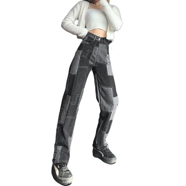 women's jeans women straight leg jeans, casual high waist stitch patchwork denim pants with pockets, Blue
women's jeans women straight leg jeans, casual high waist stitch patchwork denim pants with pockets, Blue