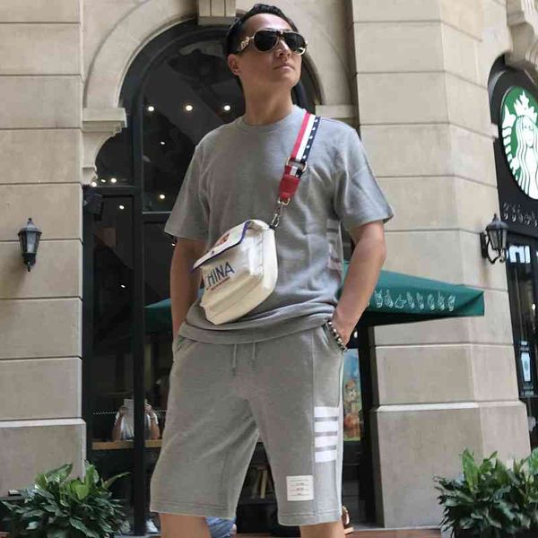 high end tb suit summer new shorts leisure sports fashion brand side four bar t-shirt short sleeve men's wear, White;black
high end tb suit summer new shorts leisure sports fashion brand side four bar t-shirt short sleeve men's wear, White;black