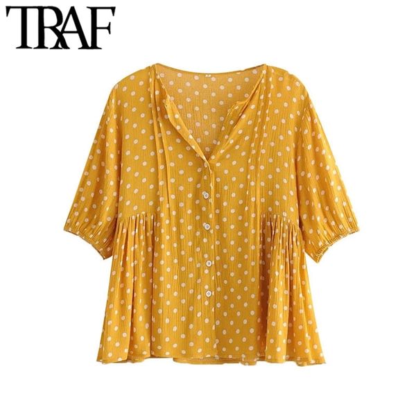 women fashion with buttons polka dot blouses vintage v neck short sleeve female shirts blusas chic 210507, White
women fashion with buttons polka dot blouses vintage v neck short sleeve female shirts blusas chic 210507, White