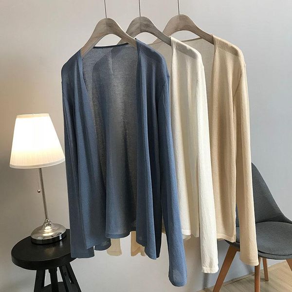 women's knits & tees 2021 women cardigan summer autumn thin silk knitted cardigans female casual loose sweater coat jacket s-xl ca098, White
women's knits & tees 2021 women cardigan summer autumn thin silk knitted cardigans female casual loose sweater coat jacket s-xl ca098, White